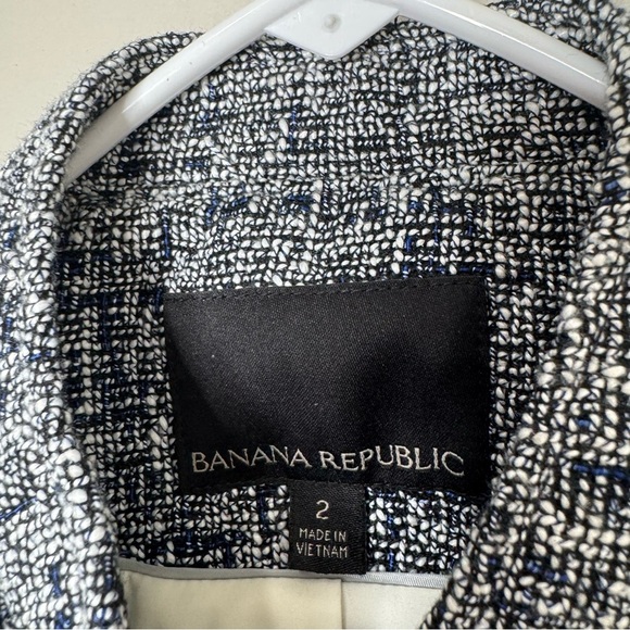 Banana Republic Blue White Black Tweed Crop Length Zip-up Blazer Jacket Size 2 - Picture 6 of 12